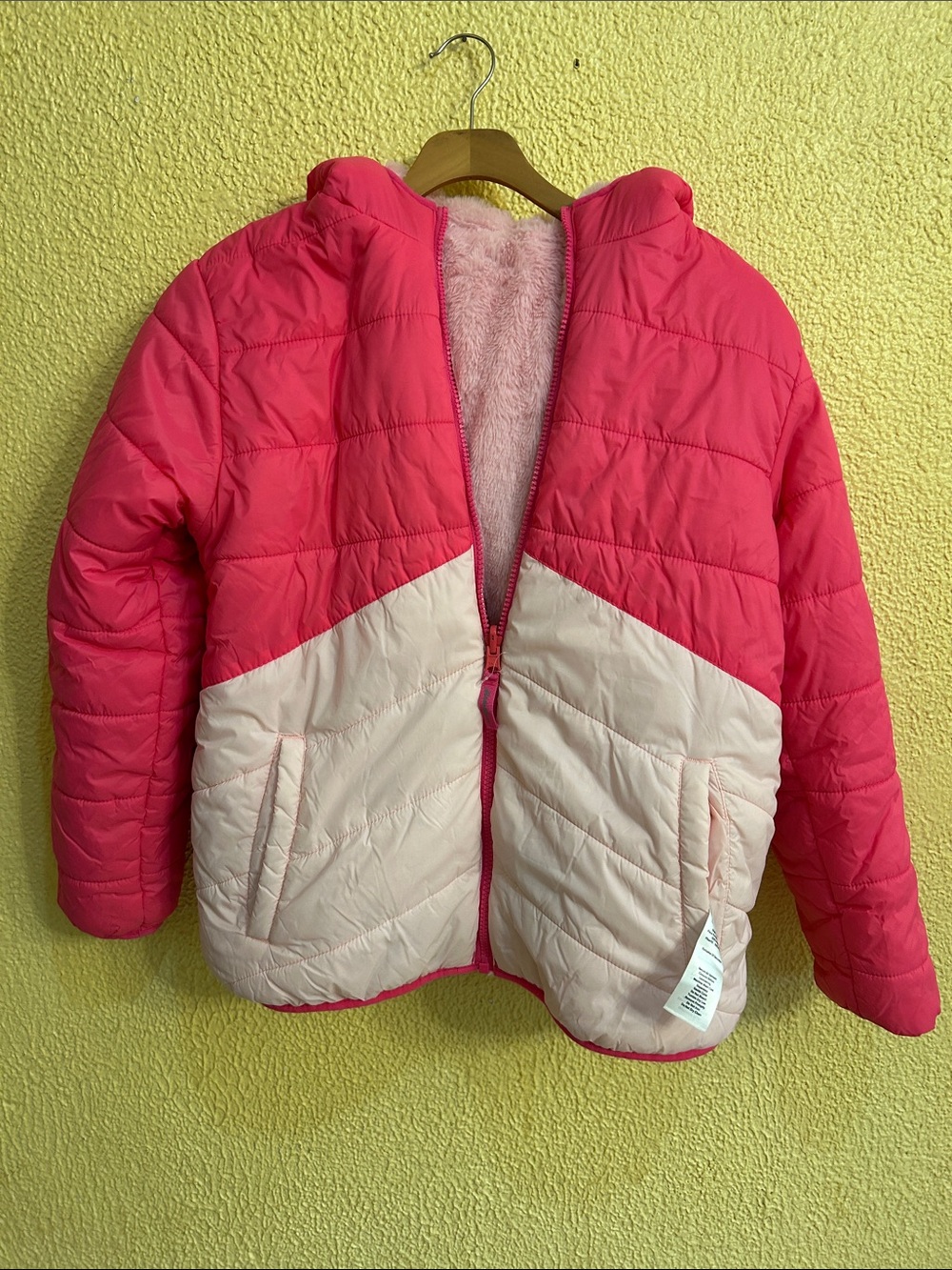 Eddie Bauer Pink and Light Pink Colorblock Puffer Jacket